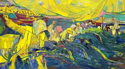 《向海编织生活》 100×180cm · 布面油画 · 2026